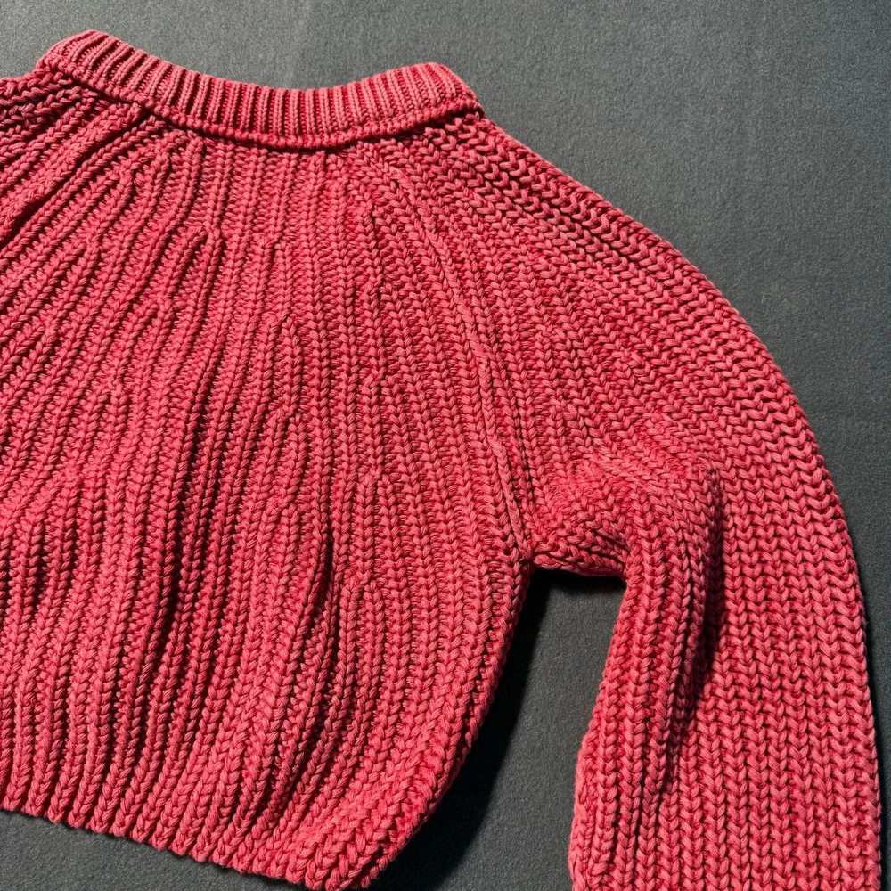 Free People Sweet Nothing Cardi Cherry Red Chunky Rib Knit Cropped Sweater XS